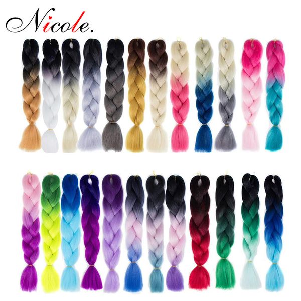 

nicole ombre two tone kanekalon twist braiding hair jumbo braid hair extension synthetic crochet braiding hair extensions, Black