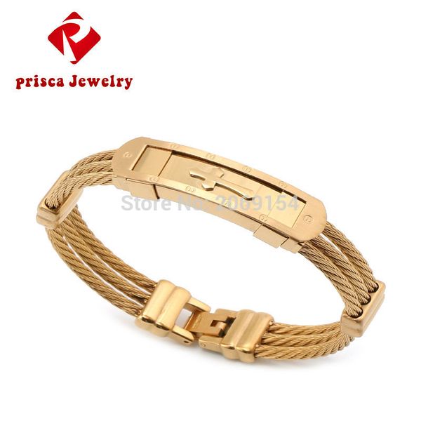 

men bracelet gold jewelry personalized charm jewelry silver classic bracelet & bangle magnetic steel wristband with cross, Black