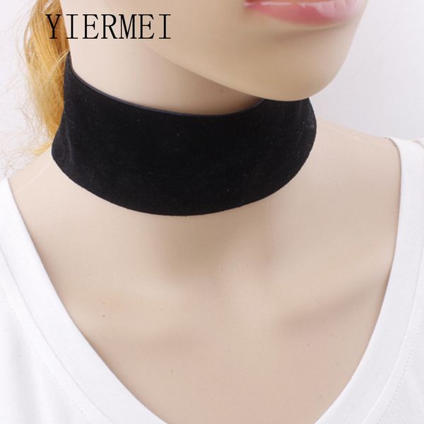 

2018 fashion black velvet choker necklace 90's plain ribbon gothic round burlesque rope chain statement jewelry retro for women, Silver