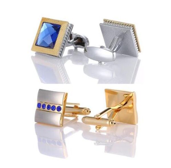 

10pairs/lot elegant blue crystal cufflinks business zircon rhinestone copper plating cuff links men's jewelry accessory, Silver;golden