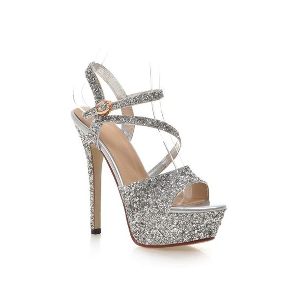 

2020 new plus big size 32-43 black gold silver white party wedding 14cm high heel platform summer lady women sandals l171