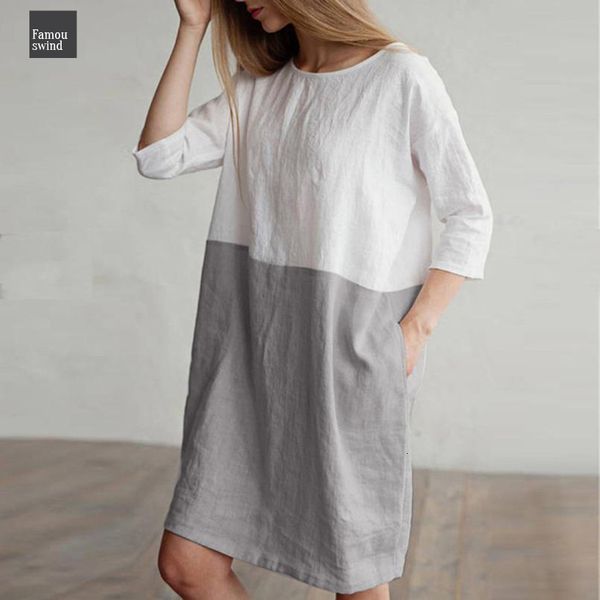 

women dress patchwork 1 2 dress cotton linen dress oversize loose pockets tunic sleeved women jul31 designer clothes, Black;gray