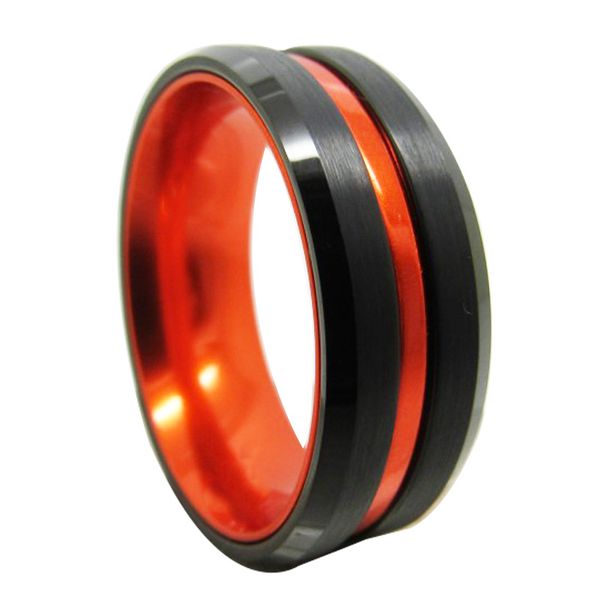 

two parts combination 8mm black tungsten rings and orange color aluminiumm ring for men and women fashion jewelry rings, Silver