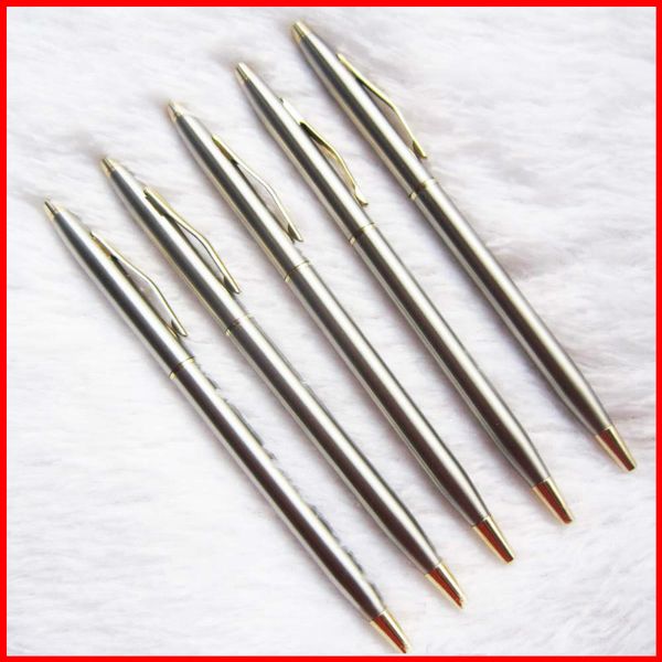 

new arrival stainless steel rod rotating metal ballpoint pen commercial ballpoint pen gift stationery ing, Blue;orange
