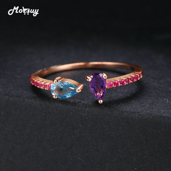 

mobuy teardrop amethyst natural gemstones adjustable 925 sterling silver rose gold plated rings for women anniversary mbri043, Golden;silver