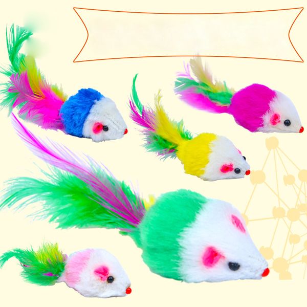 

soft fleece false mouse cat toys colorful feather funny playing toys for cats kitten