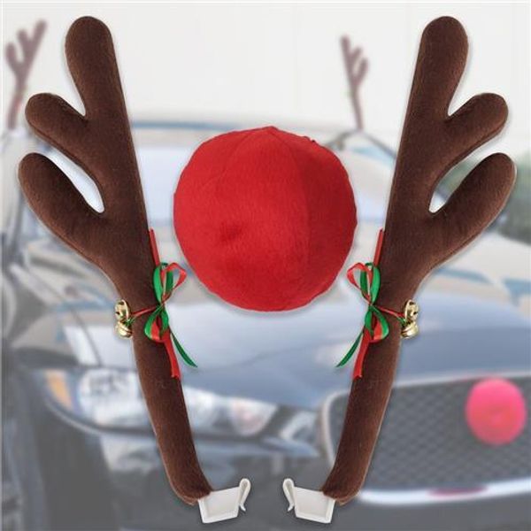 Antlers de Natal faddish e nariz para decoração de carro adornam - marrom + vermelho