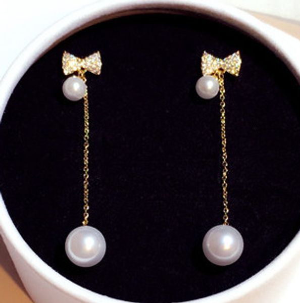 

wholesale-new ins fashion designer luxury super glittering rhinestone cute bow long dangle chandelier silver stud earrings for woman girls, Golden;silver