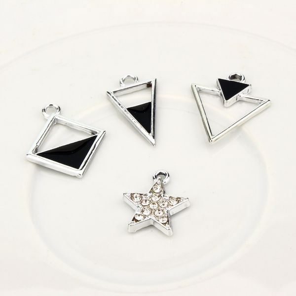 

10pcs european triangle star resin charms earrings necklace base finding silver hollow pendant for women diy jewelry ac339, Bronze;silver
