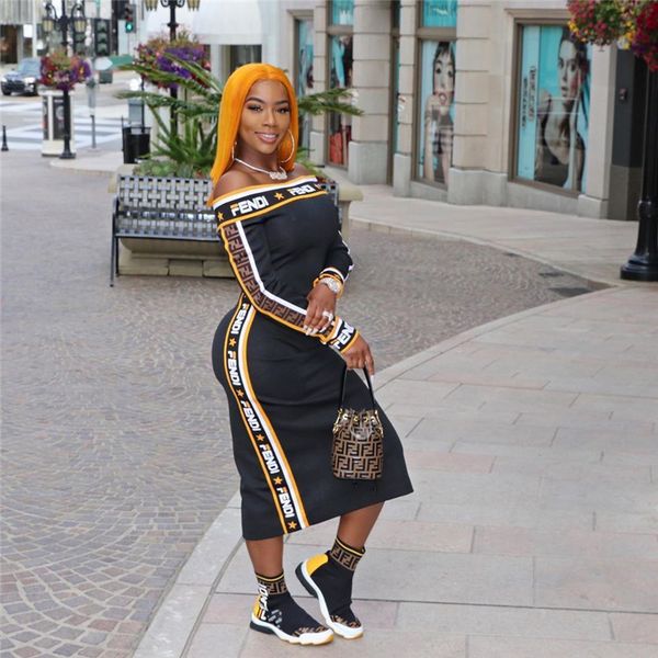 

2019 de igner woman ummer dre e ff letter long leeve triped patchwork dre ca ual off houlder evening dre e bodycon clothe c61705, Black;gray