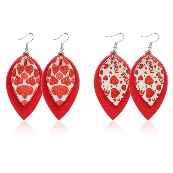 

день святого валентина искусственная кожа серьги для женщин свадебные украшения любовь сердце шаблон s форма перо кожа падение серьги падени, Silver