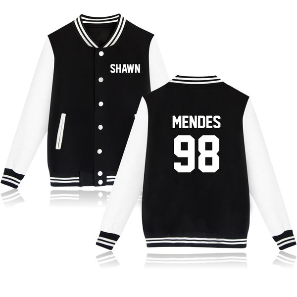

kpop shawn mendes print single breasted hoodies women men streetwear v-neck sweatshirt baseball uniform jacket outerwear womens, Black