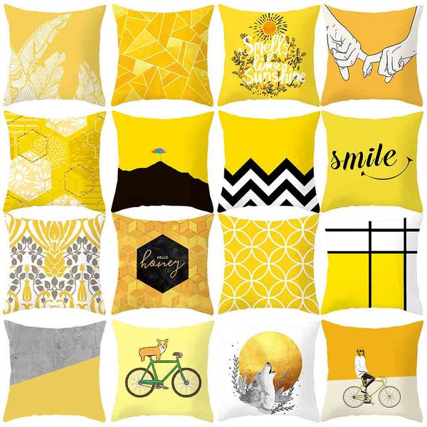 

yellow polyester pillow case sofa car waist throw cushion cover home decoration $