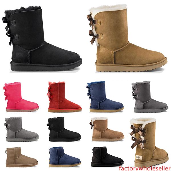

australia women designer classic boots ankle short bow fur boot for winter black blue chestnut red fashion women snow shoes size 36-41