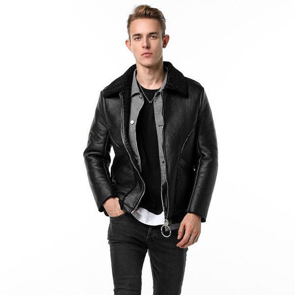 

мужчины pu куртки мужские зимние пальто толстые теплое мотоцикла кожаная куртка кожезаменитель шинель мужчины повседневная одежда плюс разме, Black