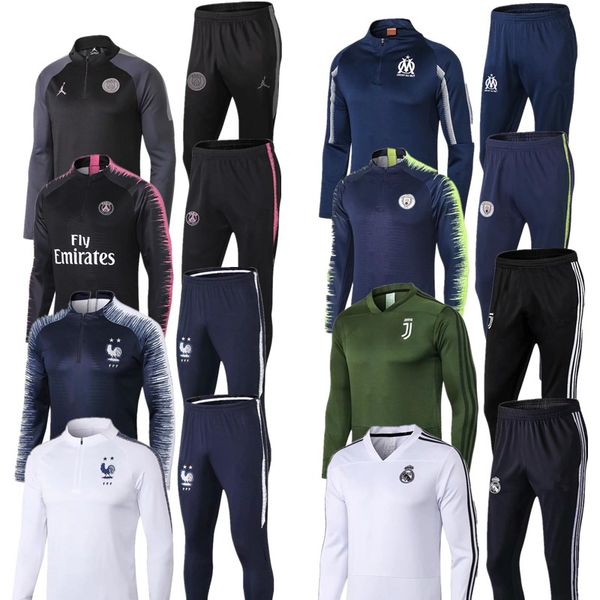 

2018 two tar french p g track uit real madrid jer ey hoodie 18 19 occer track uit et jacket mbappe pogba football training uit, Black;red