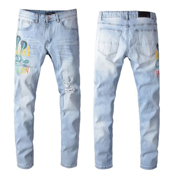 

2020 new arrival men designer jeans denim embroidery pants 40size 28-40 17, Blue