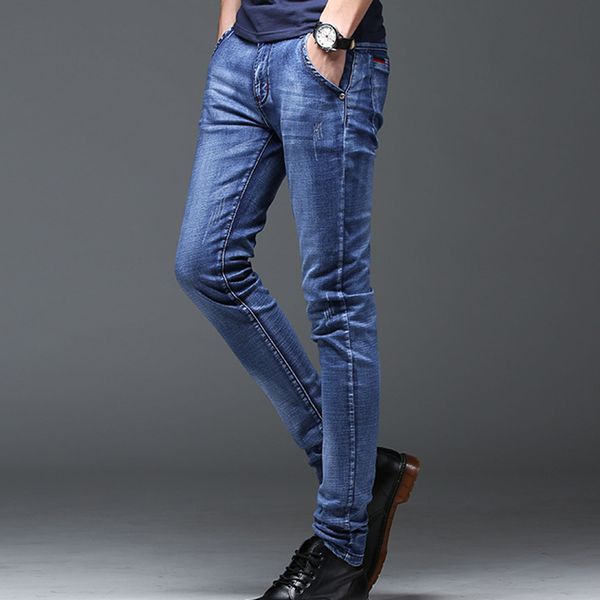 

casual fit men jeans men pencil pants slim jeans new summer long elastic casual pants, Blue