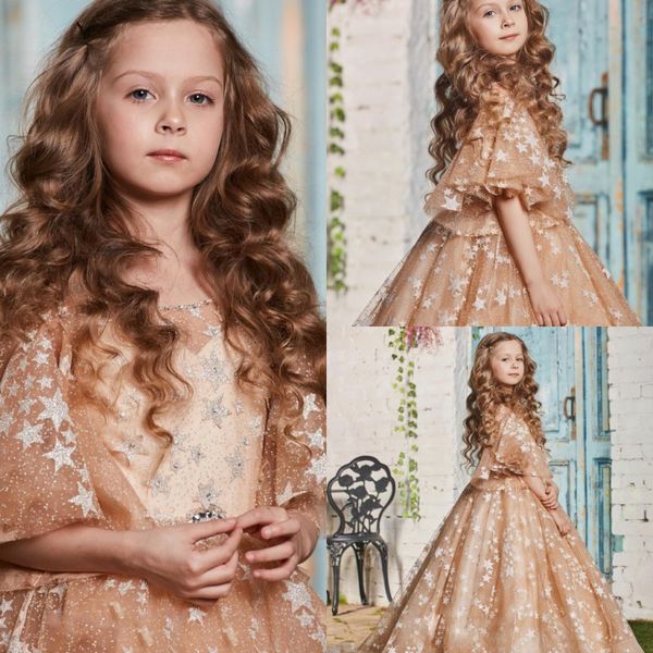 

gold tiered tulle kids formal wear shiny generous lace appliqued pageant dresses with short sleeves floor length kid first communion, White;blue