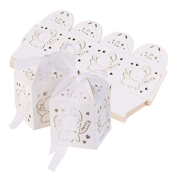 

50pcs elephant project wedding baptism boxes dragees boxes table box decoration candy gift box wedding decoration (white