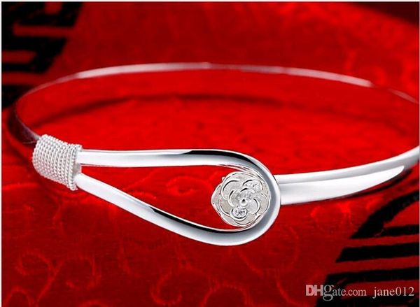 

silver jewelry romantic cherry blossom flower copper 925 silver plated korean style cuff bangle bracelets with box packing, White