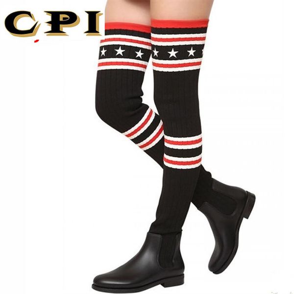 

cpi socks boots women over the knee high boots autumn winter knitted shoes long thigh high elastic slim ac-74, Black