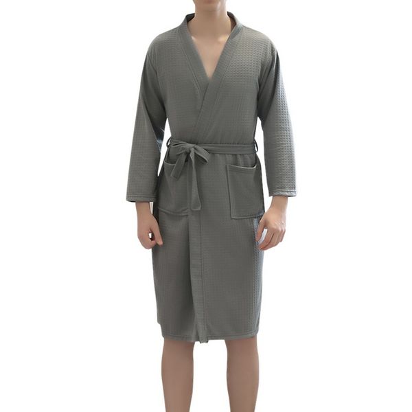 

heflashor 2019 new arrival robe soft absorbent lightweight long length casual kimono waffle spa bathrobe leisure wear for men, Black;brown