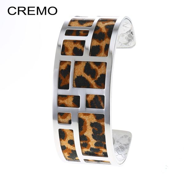 

cremo leopard print labyrinth cuff bangles for women leather disassembly diy 13 color change stainless steel jewelry, Black