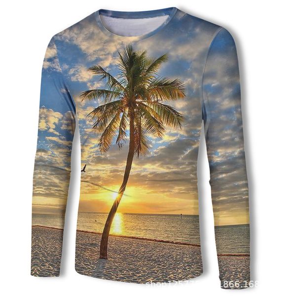 

mens designer summer dress hawaii coconut tree digital printing long sleeve t-shirt men, White;black