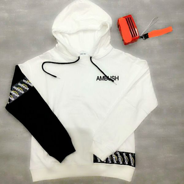 

2019ss new version justin bieber ambush letter black white splice women men pullover hoodies hip hop ab casual high quality