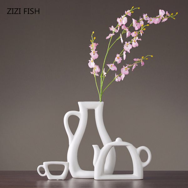 

3pcs/set nordic simple modern vase decoration creative living room study decoration cabinet ceramic vase flower teapot vase