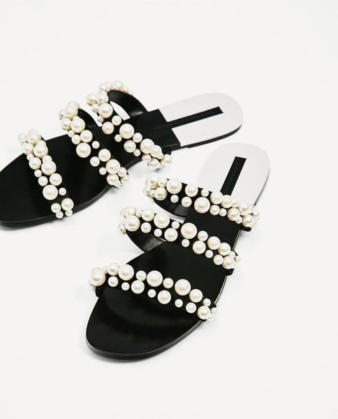 

women's shoes sandals metal beach flat bottom slipper, Black