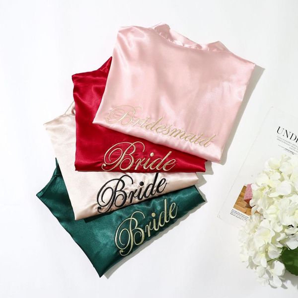 

new rayon bridesmaid bride robe women embroidery wedding kimono robes sleepwear nightgown dress woman bathrobe pajamas, Black;red