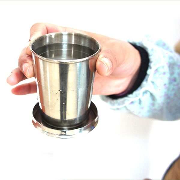 

new new stainless steel portable folding collapsible outdoor travel cup mug keychain hiking