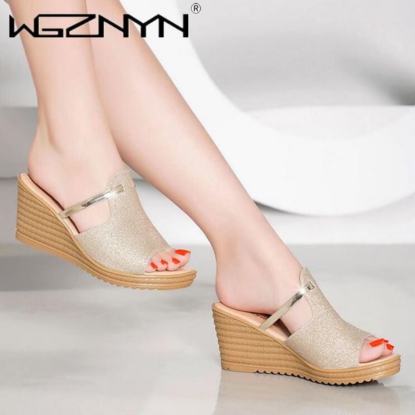 

new fashion women slippers summer platform shoes women wedge open toe flip flops ladies bling slide beach shoes pantoufle femme, Black