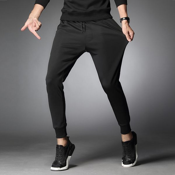 

spring running pants for men fitness sports gym elastic drawstring sweatpants training jogging exercise slim fit trousers 2018, Black;blue