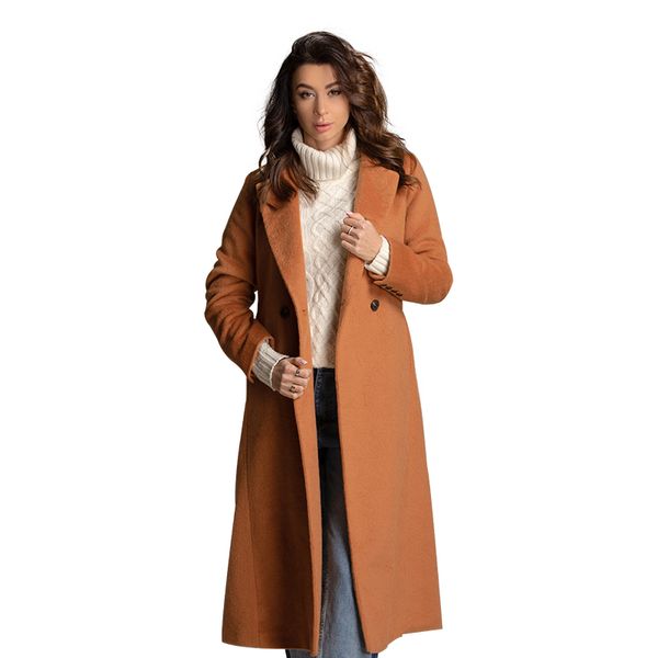 

new women's long wool overcoat pure simple style, Black