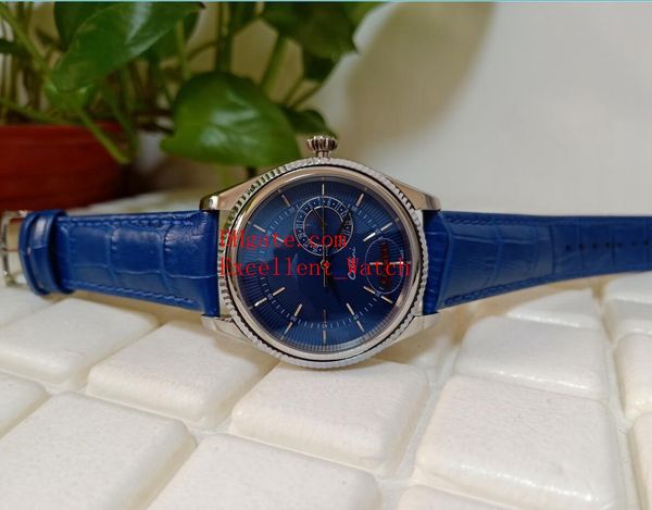 

buy mens watches 39 mm 50519 50515 stainless steel case blue dial asia 2813 movement automatic leather bands strap watches christmas, Slivery;brown