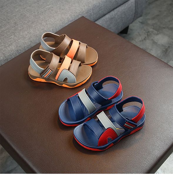

2020 летняя мальчики кожаные сандалии для младенца мини дети пляжная обувь детский спорт мягкие non-slip повседневный малышей сандалии 1-12, Black;red