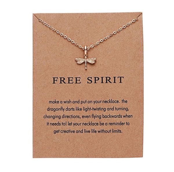 

new arrival spirit cute dragonfly pendant necklace with card chain choker necklaces jewelry ing, Silver