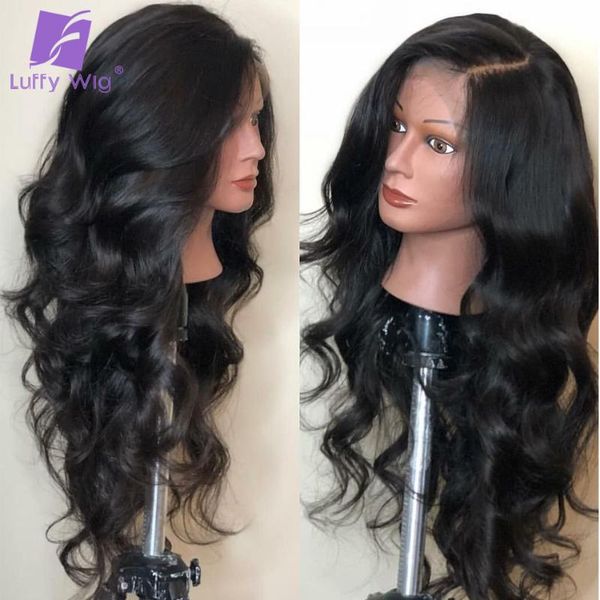 

fake scalp wig 180 density 13x6 lace front human hair wigs wavy peruvian remy wig with pre plucked natural black for women luffy, Black;brown