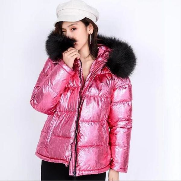 

parks women winter fur collar ladies casual jackets coats bright color zipper parkas mujer 2019 loose thick warm outwear coat, Black