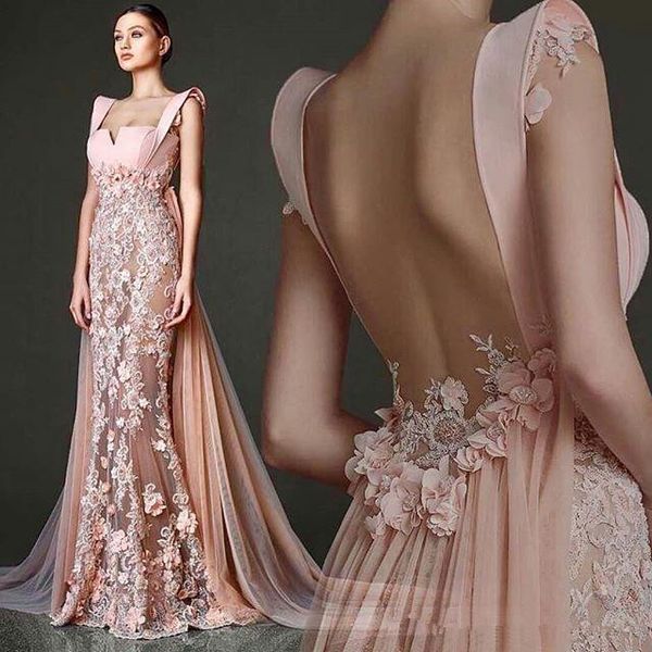 

gorgeous peach prom dresses strap mermaid 3d flora appliques dubai arabic style formal evening occasion dresses custom made, Black