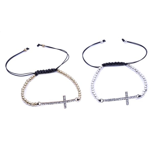 

metal beads strand bracelet gold silver cross bracelet religious jewelry, Black