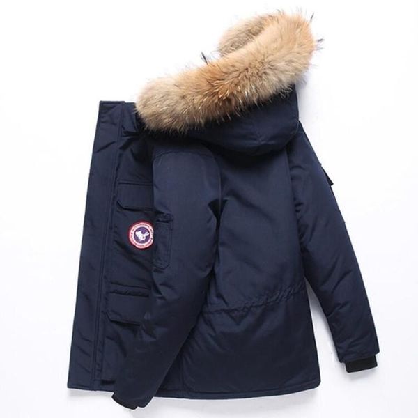 

вниз мужчины зима parka толстые теплые с капюшоном outwear канада стиль енот меховой воротник вниз пальто мужчины «s пуховик дышащий размер, Black;brown