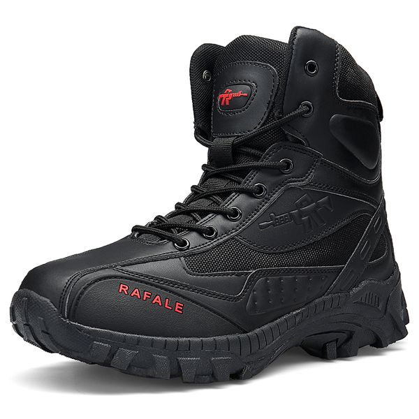 

men brand leather boots special force tactical desert combat men's boots outdoor shoes ankle, Black