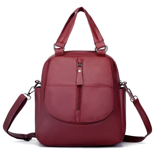 

ougger youth backpack for mom pu red zipper leather waterproof shoulder bags claassic travel backpacks