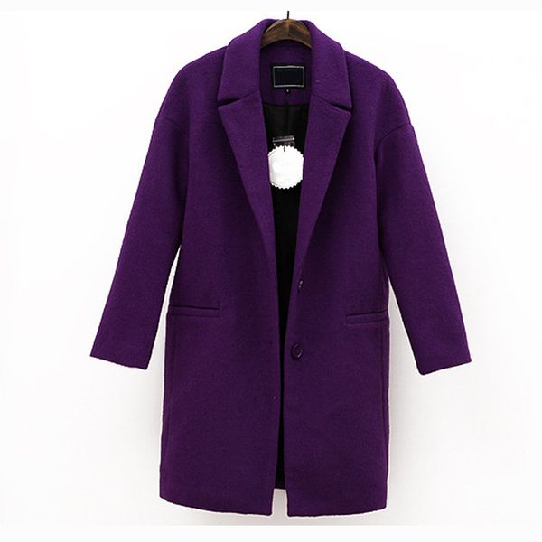 

women casual purple woolen coat outerwear, Black