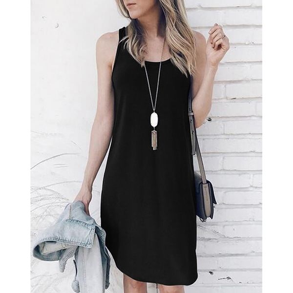 

solid color рукава o-образный вырез сарафана лето женщин вскользь свободные платья женщины сексуального твердые рукава платье мини, Black;gray