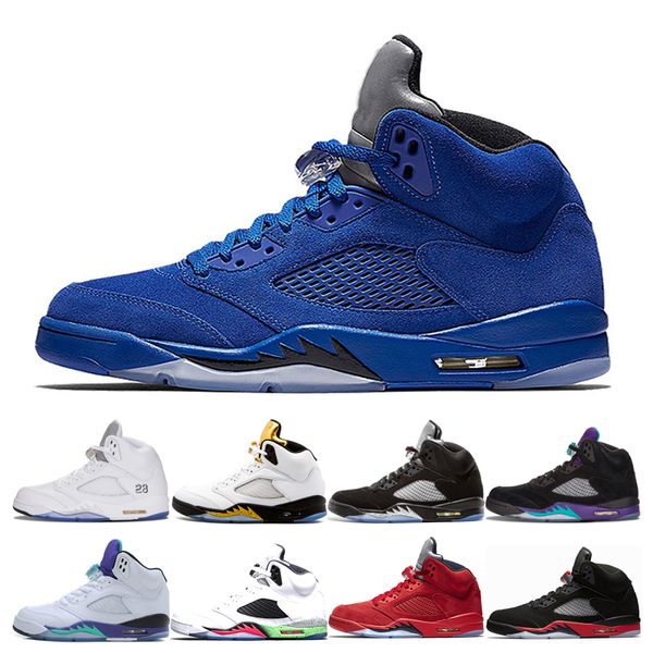

new arrival 5 basketball shoes mens 5 Blue Red suede Oreo White Cement Satin Bred International Flight wings Metallic Silver sneaker shoes